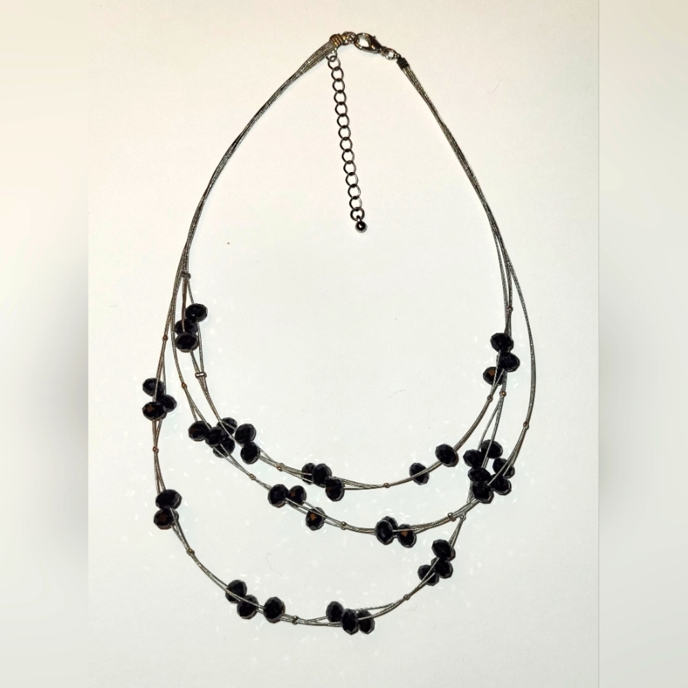 Vintage Necklace 17" with Black Genuine Stone